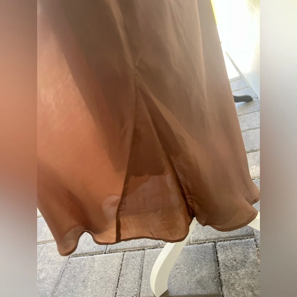 Femme sheer slip midi dress sz S, chocolate brown,  side zip, lined - Picture 8 of 9